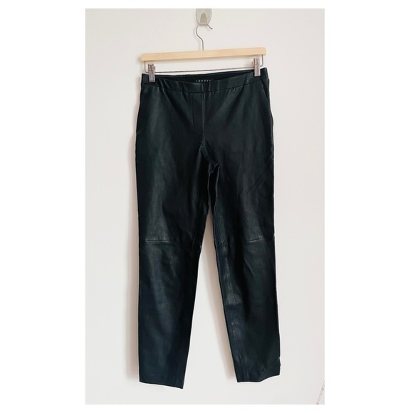 Theory Pants - Theory Thaniel Lambskin Leather Cropped Pants In Black 4
